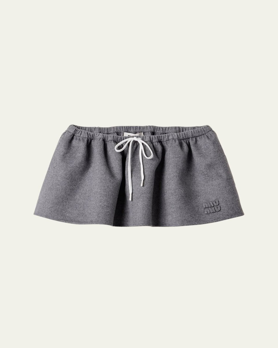 Drawstring Cashmere-Wool Mini Skirt